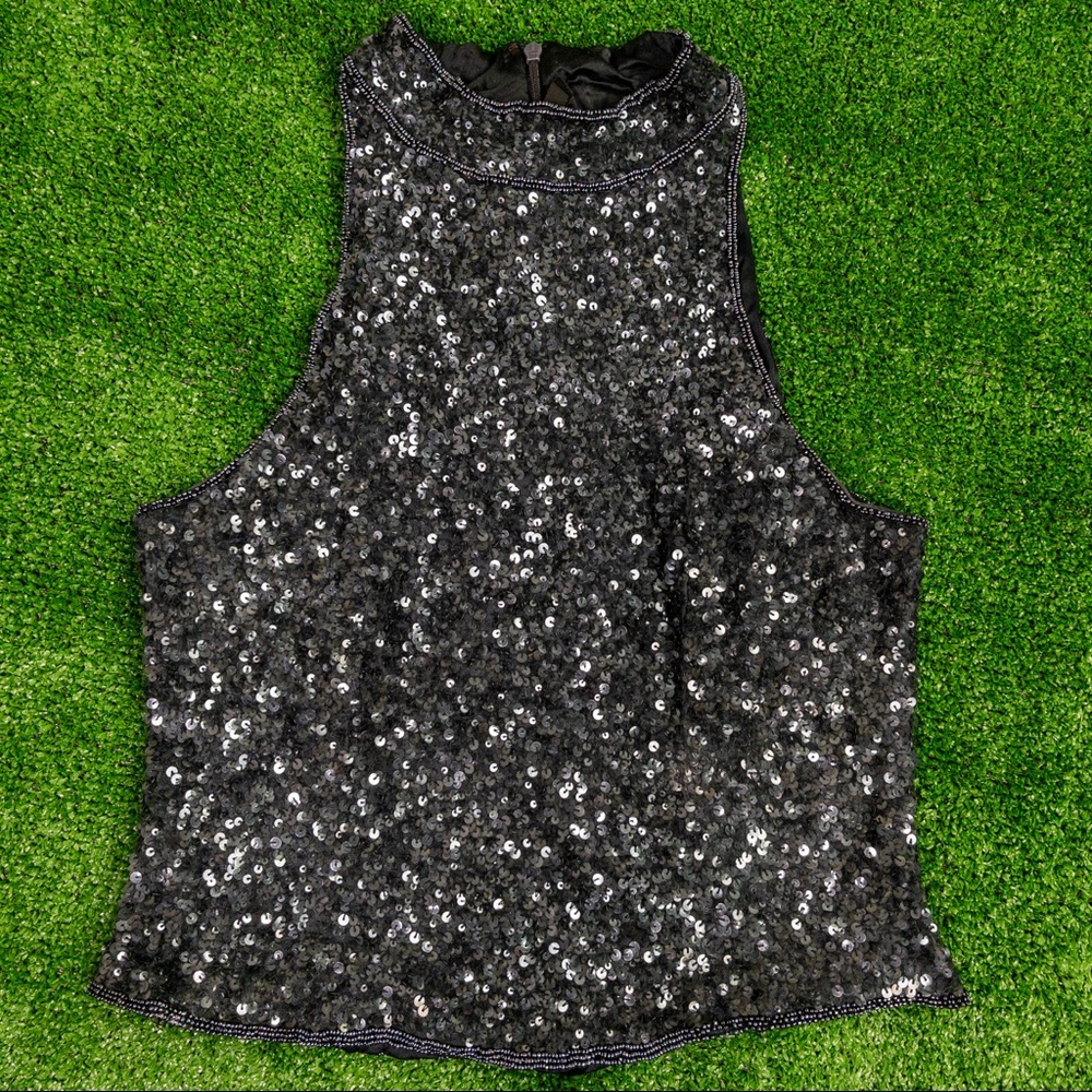 Emma Black Sequin Beaded Silk Halter Blouse